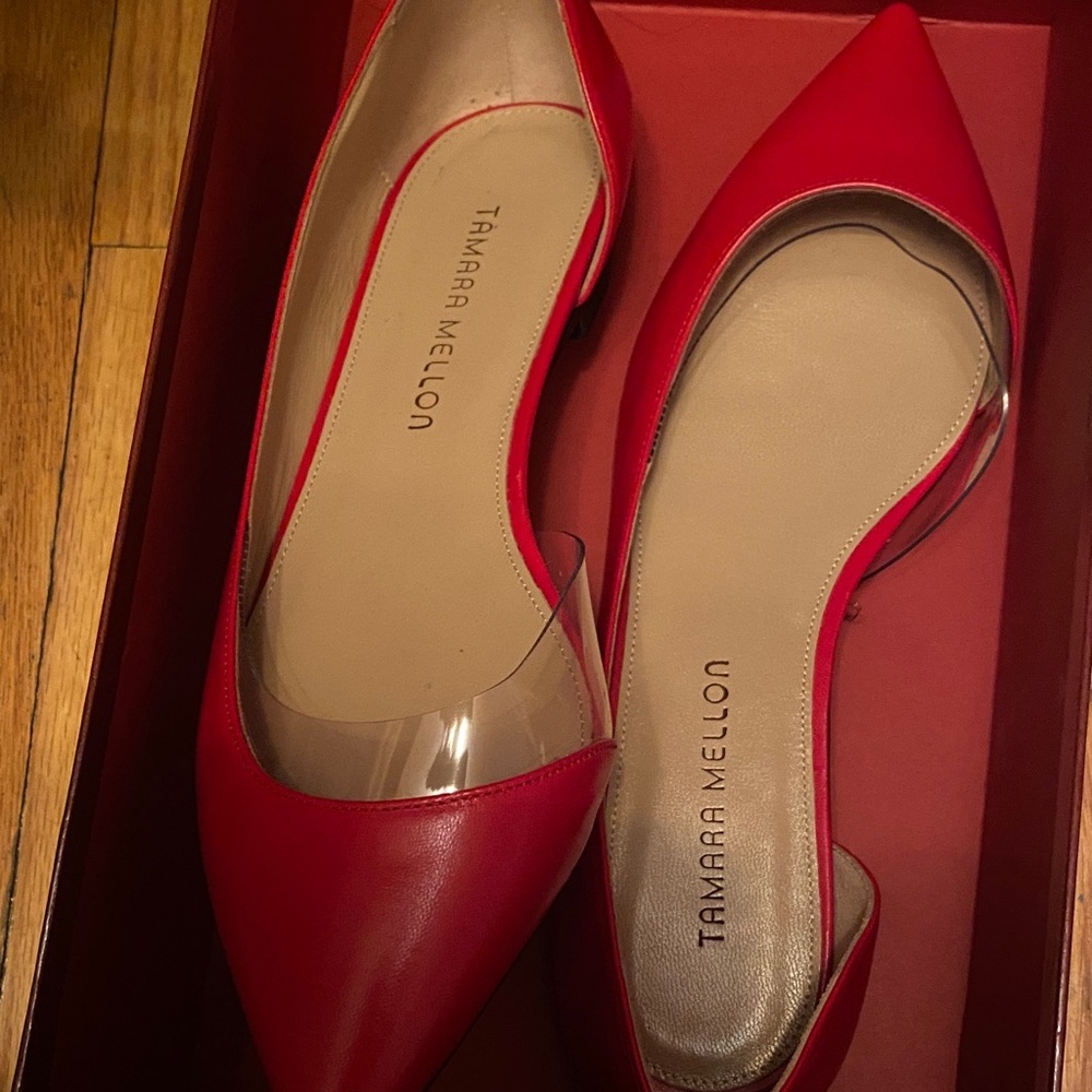 Tamara Mellon Red Kidskin Darling Flats 10mm Heels $350 NEW  size  US 8.5 EU39.5 - Picture 5 of 5